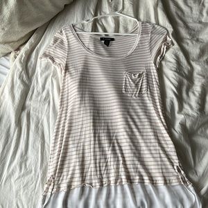 White House Black Market, cream and tan striped shirt, size Small.